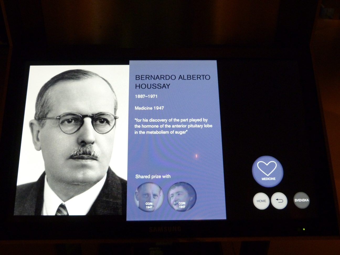 Bernardo Alberto Houssay's memorial, Nobel Museum, Stockholm by Estefania Etcheves.JPG